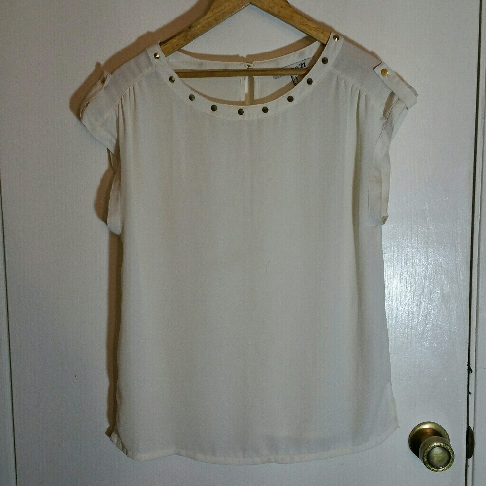 Forever 21 studded roll-tab short sleeve blouse